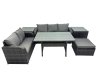 Fimous 6 Seat Outdoor Wicker PE Rattan Garden Furniture Set Dining Table Sofa Sets with Big Stool 2 Side Tables Dark Grey Mixed
