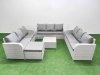 Fimous PE Rattan Lounge Sofa Set 10 Seater Outdoor Garden Furniture Set with Square Coffee Table 3 Seater Sofa Big Footstool Side Table Light Grey