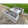 Fimous Outdoor Garden Dining Sets Rattan Furniture Gas Fire Pit Dining Table Gas Heater Light Grey