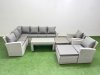 Fimous Rattan Garden Furniture Set Outdoor 10 Seater Corner Sofa Sets with Oblong Coffee Table Chair Big Footstools Light Grey Mixed