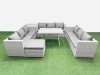 Fimous 10 Seat Outdoor Patio PE Rattan Garden Furniture with Cushions 3 Seater Sofa Side Table Big Stool Light Grey