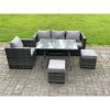 Fimous PE Rattan Outdoor Furniture Garden Dining Set with Oblong Dining Table Armchair 2 Small Footstools Dark Grey Mixed