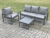 Fimous Aluminium Outdoor Garden Furniture Set Lounge Sofa Chairs Square Coffee Table Sets Conservatory Set Dark Grey