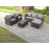 Fimous 6 Seats Rattan Sofa Set Oblong Coffee Table Chair Set Outdoor Garden Furniture In Dark Grey