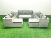 Fimous Rattan Garden Outdoor Furniture Set 11 Seater Garden Sofa Oblong Coffee Table Set with 2 Big Footstools Light Grey Mixed