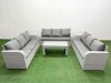 Fimous PE Rattan Lounge Sofa Set 9 Seater Outdoor Garden Furniture Set with Oblong Coffee Table 3 Seater Sofa 2 Side Table Light Grey