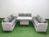 Fimous PE Rattan Lounge Sofa Set 9 Seater Outdoor Garden Furniture Set with Adjustable Lifting Dining or Coffee Table 3 Seater Sofa Side Table Light Grey