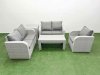 Fimous High Back Poly Rattan Garden Furniture Set with Reclining Chair Loveseat Sofa Oblong Coffee Table Indoor Outdoor Patio Set Side Table Light Grey
