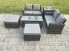 Fimous High Back Rattan Garden Furniture Sofa Sets with Rectangular Coffee Table Side Table 2 Big Footstool Dark Grey Mixed
