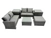 Fimous PE Rattan Garden Furniture Set Lounge Double Seat Sofa Coffee Table Set with 2 Side Tables Big Stool Dark Grey Mixed