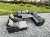 Fimous 9 Seater Rattan Outdoor Garden Furniture Sofa Set Patio Table & Chairs Set with 3 Seater Sofa Rectangular Dining Table Big Footstool Dark Grey Mixed