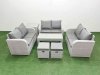 Fimous 8 Seater PE Wicker Rattan Furniture Sofa Sets with Oblong Coffee Table 2 Seater Love Sofa 2 Stool Side Table Light Grey