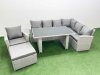 Fimous Outdoor Garden Furniture Sets 8 Seater Wicker Rattan Corner Sofa Sets with Rectangular Dining Table Lounge Sofa Big Footstool Armchair Light Grey
