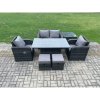Fimous Outdoor Rattan Garden Furniture Set Height Adjustable Rising lifting Dining Table Love Sofa Chair With Side Table Stools