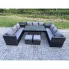 Fimous Outdoor PE Wicker Garden Furniture Rattan Lounge Sofa Set Patio Rectangular Dining Table with 2 Small Footstool 2 Side Table 11 Seater Dark Grey Mixed