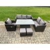 Fimous Outdoor Rattan Furniture Garden Dining Set Patio Height Adjustable Rising lifting Table Reclining Chair Sofa With 2 Small Footstools Dark Grey Mixed