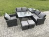 Fimous Wicker PE Rattan Garden Dining Set Outdoor Furniture Sofa with Rectangular Dining Table Love Seat Sofa Side Table 2 Small Footstools Dark Grey Mixed