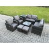 Fimous 8 Seater Rattan Sofa Set Outdoor Garden Furniture Set with Square Coffee Table Loveseat Sofa Reclining Chairs Side Table 2 Small Footstools Dark Grey Mixed