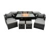 Fimous Rattan Garden Furniture Firepit Dining Set 9 Seater Lounge Sofa Table Set with 2 side table 4 Footstool
