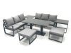 Fimous 8 Seater Aluminium Outdoor Garden Furniture Set with Adjustable Rising Lifting Dining Table 3 Seater Sofa 2 Big Footstool 2 Side Tables Dark Grey