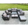 Fimous 9 Seater Rattan Garden Furniture Set Patio Outdoor Lounge Sofa Set with Rectangular Coffee Table 3 Footstools Love Sofa 2 Side Tables Dark Grey Mixed