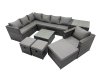 Fimous Rattan Garden Furniture Patio Furniture Sets with Corner Sofa Chair Square Coffee Table Side Table 3 Footstools Dark Grey Mixed