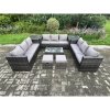 Fimous 11Seater Outdoor Lounge Sofa Set Wicker PE Rattan Garden Furniture Set with Oblong Coffee Table 2 Side Tables 2 Small Footstools Dark Grey Mixed