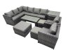 Fimous 9 Pieces Outdoor PE Rattan Garden Furniture Corner Sofa Oblong Coffee Table Set with Cushions 3 Footstools Side Table Dark Grey Mixed