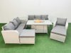 Fimous 9 Seater Poly Rattan Outdoor Garden Furniture Firepit Dining Table Sofa Set Patio 3 Seater Sofa Reclining Chair 3 Seater Sofa 2 Big Footstools Side Table Light Grey