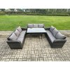 Fimous Patio Rattan Garden Furniture Set with Oblong Rectangular Dining Table 9 Seater Outdoor Lounge Sofa Set Dark Grey Mixed