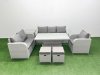Fimous Patio PE Wicker 8 Seater Outdoor Rattan Furniture Sofa Sets with Adjustable Lifting Dining or Coffee Table Reclining Chair Loveseat Sofa 3 Seater Sofa Stool Side Table Light Grey
