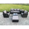 Fimous Garden Furniture Sets 6 Seater Wicker Rattan Furniture Patio Sofa Sets with Reclining Chair 3 Seater Sofa Big Footstool Side Table Dark Grey Mixed