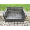 Fimous 8 Seater Outdoor Rattan Garden Furniture Set with Patio Rectangular Dining Table Love Sofa 2 Small Footstools Dark Grey Mixed