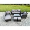 Fimous 8 Seater Rattan Garden Furniture Set Patio Outdoor Lounge Sofa Set with Rectangular Coffee Table 3 Footstools 3 Seater Sofa Dark Grey Mixed