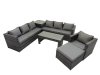 Fimous Garden Rattan Outdoor Furniture Set 8 Seater Patio Corner Sofa Oblong Coffee Table with Chair Big Stool Side Table Dark Grey