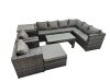 Fimous Outdoor Rattan Oblong Coffee Table Corner Sofa Sets Garden Furniture Set with 2 Chairs Big Stool Side Table Dark Grey Mixed