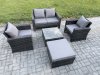 Fimous 5 PCS Outdoor Lounge Sofa Set Wicker PE Rattan Garden Furniture Set with Armchair Square Coffee Table Double Seat Sofa Big Footstool Dark Grey Mixed