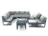 Fimous Aluminum Outdoor Garden Furniture Set Corner Sofa 3 Chair 2 Big Footstools Adjustable Rising Lifting Dining Table Sets Dark Grey