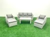 Fimous Rattan Garden Furniture Set 7 Seater Outdoor Garden Sofa 2 Chairs Oblong Coffee Table Set with 2 Stools Light Grey Mixed