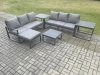 Fimous Aluminium 6 Pieces Garden Furniture Sofa Set with Cushions 7 Seater Outdoor Patio Set with Square Coffee Table Big Footstool 2 Side Tables Dark Grey