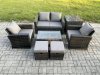Fimous Outdoor Lounge Sofa Set Wicker PE Rattan Garden Furniture Set with Rectangular Coffee Table Double Seat Sofa Side Table 2 Small Footstools Dark Grey Mixed