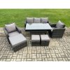 Fimous 8 Seater Rattan Outdoor Garden Furniture Set Rectangular Dining Table and Chair Sofa Set With 3 Footstools Dark Grey Mixed