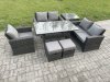 Fimous Wicker Rattan Garden Dining Set Outdoor Furniture Sofa with Dining Table Double Seat Sofa Side Table 2 Small Footstools Dark Grey Mixed
