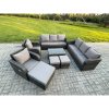 Fimous Rattan Outdoor Garden Furniture Sofa Set Patio Table & Chairs Set with 3 Seater Sofa Reclining Chair 3 Footstools 3 Seater Sofa Dark Grey Mixed