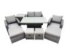 Fimous 8-seater Patio Height Adjustable Rising Lifting Table Sofa Sets Rattan Garden Furniture Dining Set with 2 Big Footstool Side Table Dark Grey Mixed