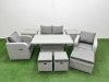 Fimous Light Grey PE Wicker Rattan Garden Furniture Set Sofa Set Reclining Chair Adjustable Lifting Dining or Coffee Table 7 Seater 3 Stools 2 Side Table