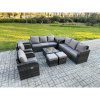 Fimous High Back Rattan Garden Furniture Set with Square Coffee Table 2 Small Footstools 2 Side Tables Indoor Outdoor Patio Lounge Sofa Set Dark Grey Mixed