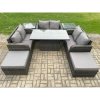 Fimous Rattan Garden Outdoor Furniture 3 PC Love Sofa Set Patio Adjustable Rising lifting Dining Table With 2 Side Tables 2 Big Footstool