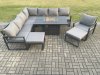 Fimous Aluminium 10 Seater Garden Furniture Outdoor Set Patio Lounge Sofa Gas Fire Pit Dining Table Set with Chair 2 Big Footstools Dark Grey