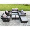 Fimous 9 Seater Rattan Garden Furniture Set Patio Outdoor Lounge Sofa Set with Rectangular Coffee Table 3 Footstools Love Sofa Dark Grey Mixed